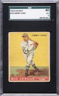 1933 Goudey #29 Jimmy Foxx - SGC 40 VG 3